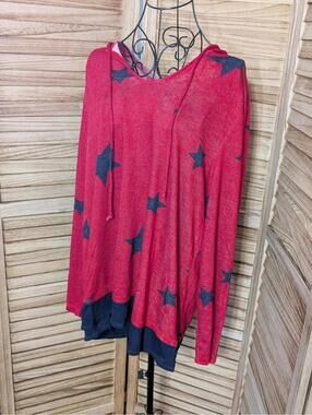 Belle Beach L Kim Gravel Star Knit Sweater Red White Blue Slouchy Pullover Tunic